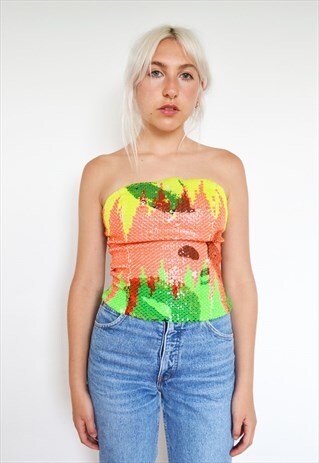 VINTAGE VERSACE NEON SEQUIN CORSET CROP TOP