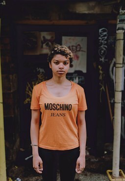 Vintage Orange Moschino Jeans Spell Out T-shirt 