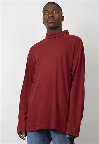 VINTAGE 90'S OVERSIZED NIKE BURGUNDY ROLL NECK SWEATSHIRT