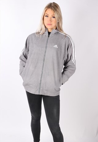 VINTAGE ADIDAS FLEECE JACKET JUMPER SWEATER GREY M WINTER