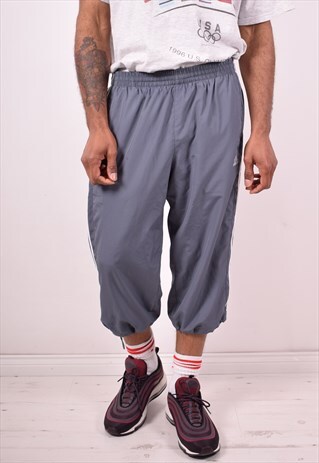 ADIDAS MENS VINTAGE CAPRI TRACKSUIT TROUSERS LARGE GREY 90S