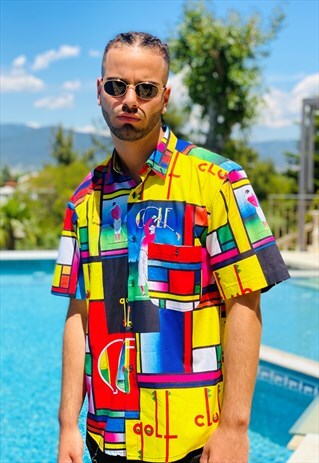 VINTAGE 90'S MULTICOLOR PRINTED SHORT SLEEVE SHIRT FESTIVAL