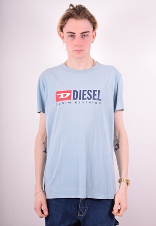DIESEL MENS VINTAGE T-SHIRT TOP LARGE BLUE 90S