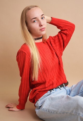 80'S RETRO MINIMALIST RED OVERSIZED KNITTED JUMPER