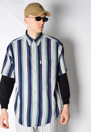 VINTAGE 90S STRIPED RALPH LAUREN CHAPS SHORT SLEEVE SHIRT