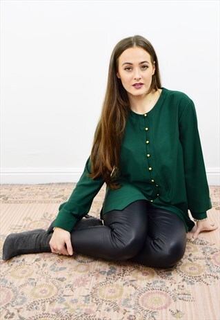 VINTAGE 90S DARK GREEN MINIMALIST BUTTON DOWN BLOUSE
