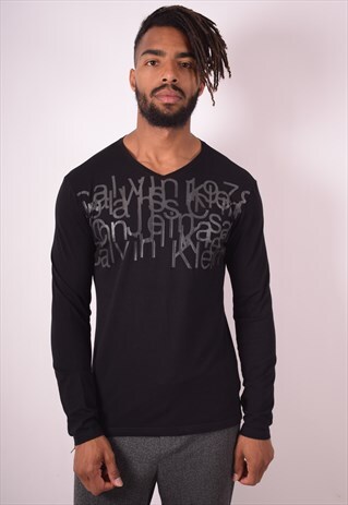 CALVIN KLEIN MENS VINTAGE TOP LONG SLEEVE LARGE BLACK 90S