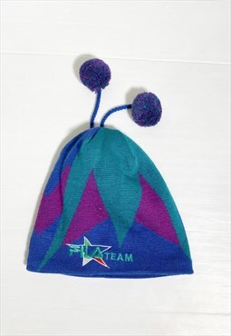 Vintage 80s sporty wool beanie hat 