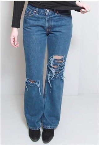 VINTAGE 1980'S DARK WASH DISTRESSED DENIM LEVI'S JEANS