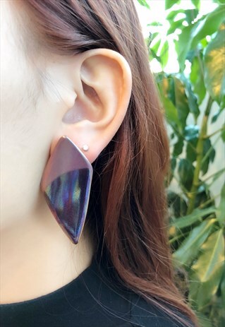 VINTAGE 80S METALLIC VIOLET STATEMENT EARRINGS