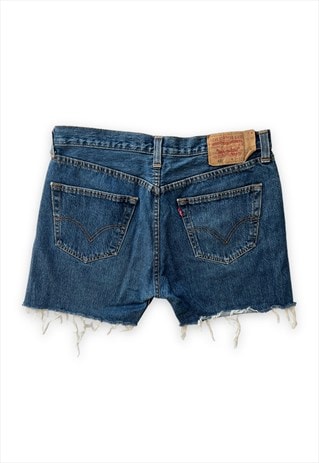 Vintage Levis denim shorts blue raw hem reworked 501