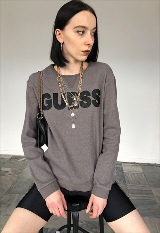 VINTAGE UNISEX GUESS BROWN SWEATSHIRT WITH BIG LOGO
