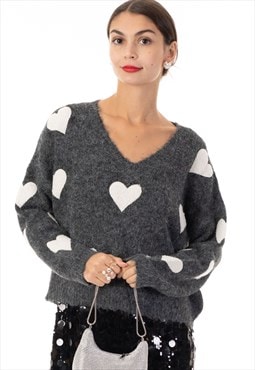 Brushed texture Love Heart Jacquard Pattern Embroidered Jump