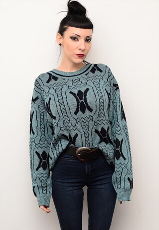 VINTAGE 90'S INDIE GRUNGE PATTERNED SLOUCHY JUMPER