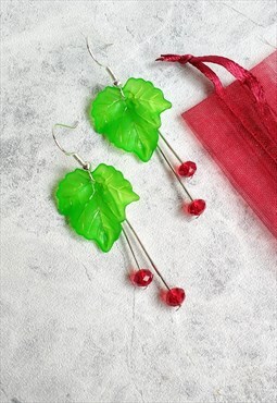 Frosted Leaf Berry Earrings