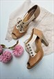 Vintage 90s brown high heel open toe tie up sandals shoes