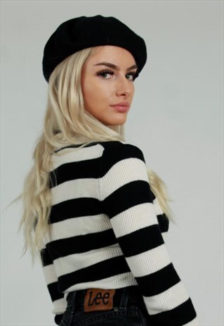 90S BLACK WOOL BERET HAT