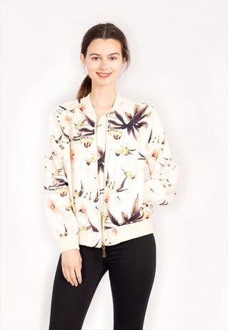 BOMBER JACKET IN LIGHT PINK FLORAL PRINT