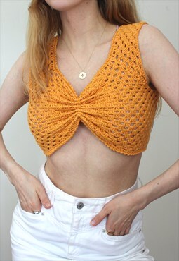 Golden Orange Crochet Rosa Ruched Crop Top