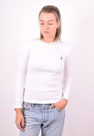 RALPH LAUREN WOMENS VINTAGE TOP LONG SLEEVE XS WHITE 90'S