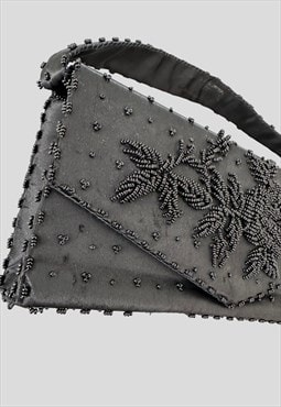 50's/60's Black Beaded Fabric Ladies Evening Bag