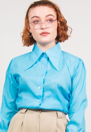 VINTAGE 70'S BLUE POINTED COLLAR SHIRT
