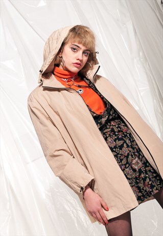 VINTAGE JACKET 90S MINIMALIST BEIGE WINDBREAKER PARKA COAT