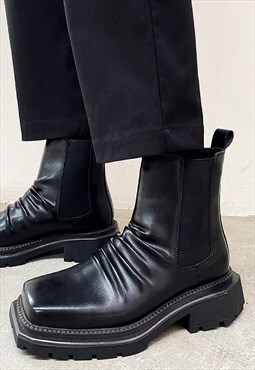 Square toe boots distressed high fashion platform shoes 