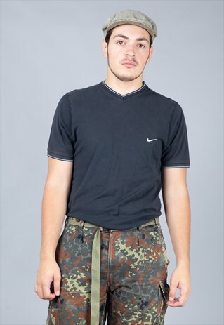 BLACK NIKE V-NECK TEE WITH EMBROIDERED LOGO