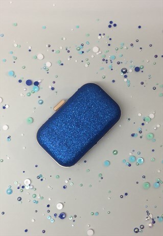 BLUE GLITTER FRAME CLUTCH BAG