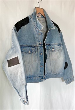 Reworked Vintage Guess Jean Jacket with Hand-Painted Lines 