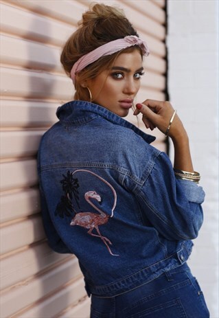 FLAMINGO EMBROIDERED DENIM JACKET