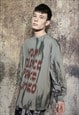 SILENCE SLOGAN GRAFFITI TOP TIE-DYE SWEAT THIN JUMPER GREY