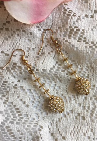 HOLLYWOOD. SWAROVSKI CRYSTAL GOLD BEAD DROP EARRINGS