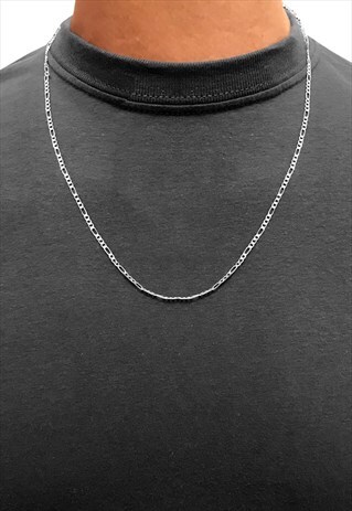 2MM 20" 925 STERLING SILVER SLIM FIGARO NECKLACE CHAIN