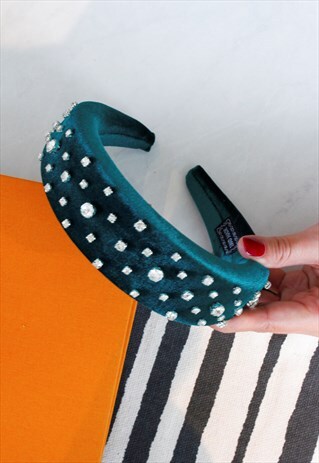 EMERALD GREEN VELVET DIAMANTE PADDED ALICE HEAD BAND