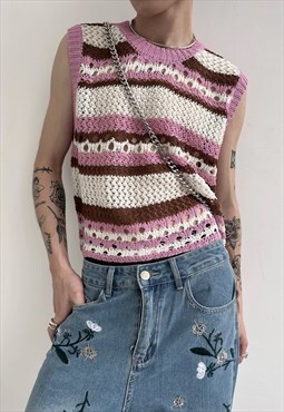 Men's Contrast Stripe Open-Knit Vest SS2023 VOL.3