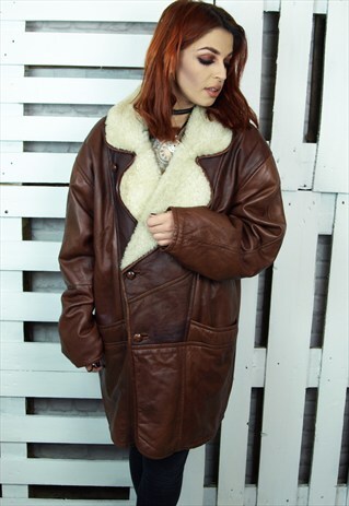 SHEARLING LINED LEATHER DOUBLE BREASTED UNISEX COAT