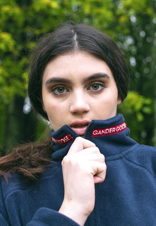 G&G UNISEX NAVY/RED STRIP 1/4 ZIP FLEECE