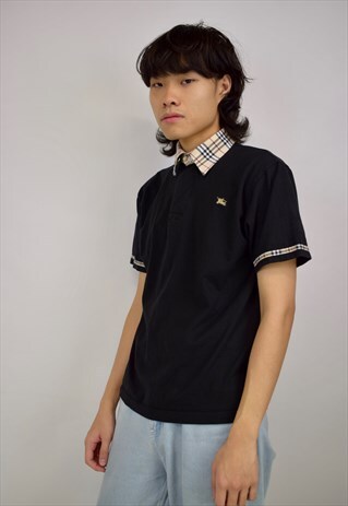 VINTAGE 90S BURBERRY BLACK POLO SHIRT