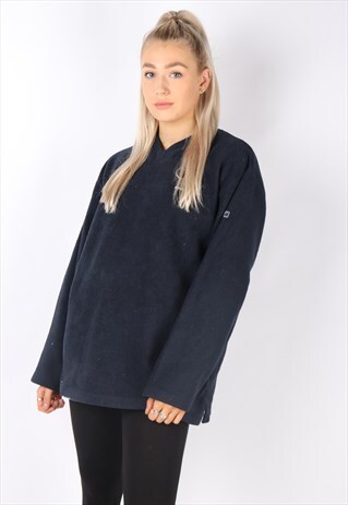 VINTAGE REEBOK FLEECE JUMPER SWEATER NAVY BLUE OVERSIZED L