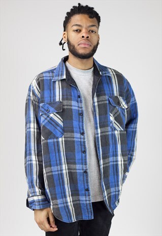 VINTAGE BLUE GREY AND WHITE FLANNEL SHIRT