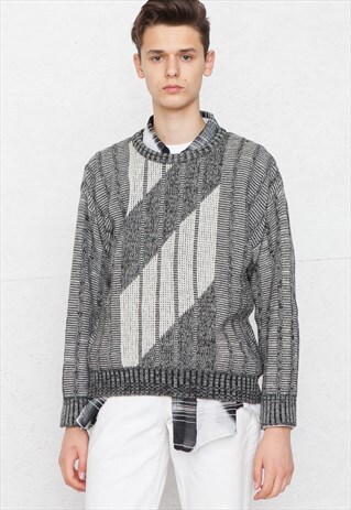 VINTAGE GREY ROSSI ROUND NECK KNIT JUMPER SWEATER