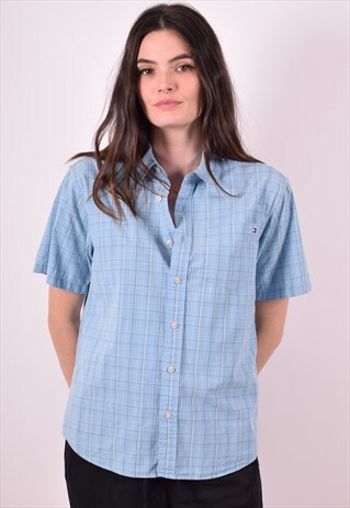 TOMMY HILFIGER WOMENS VINTAGE SHIRT LARGE BLUE CHECK 90S