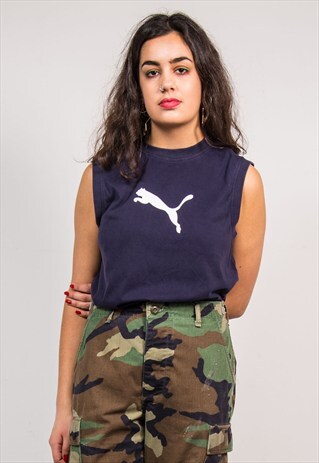 VINTAGE 90'S NAVY BLUE PUMA VEST TOP T-SHIRT