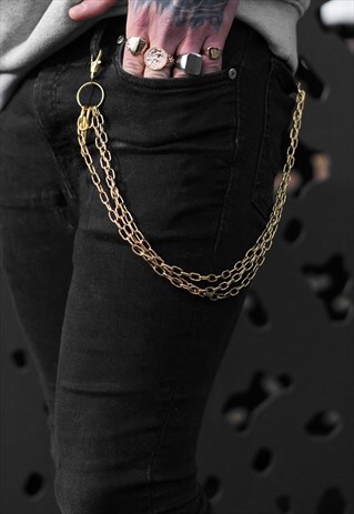 2 PACK METAL CURB JEAN KEY POCKET CHAIN - GOLD