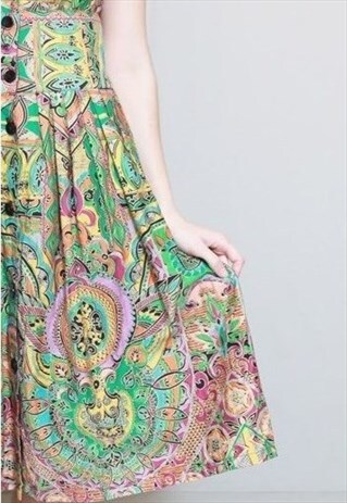 VINTAGE 1960'S PREMIUM VIBRANT PATTERNED MIDI DRESS