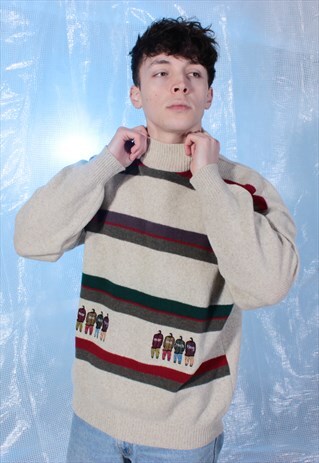 MARINA YACHTING BEIGE, RED AND GREEN KNITTED JUMPER