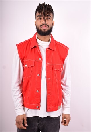 MENS VINTAGE DENIM GILET MEDIUM RED 90'S