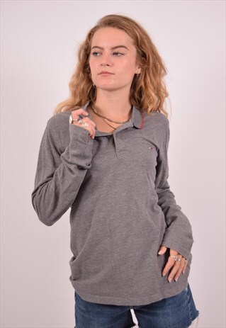 VINTAGE TOMMY HILFIGER POLO SHIRT LONG SLEEVE GREY